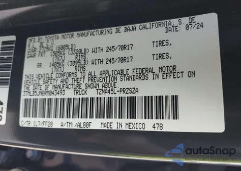 2024 Toyota Tacoma Sr5 4Wd z USA, uszkodzony, nr VIN 3TMLB5JN8RM043493